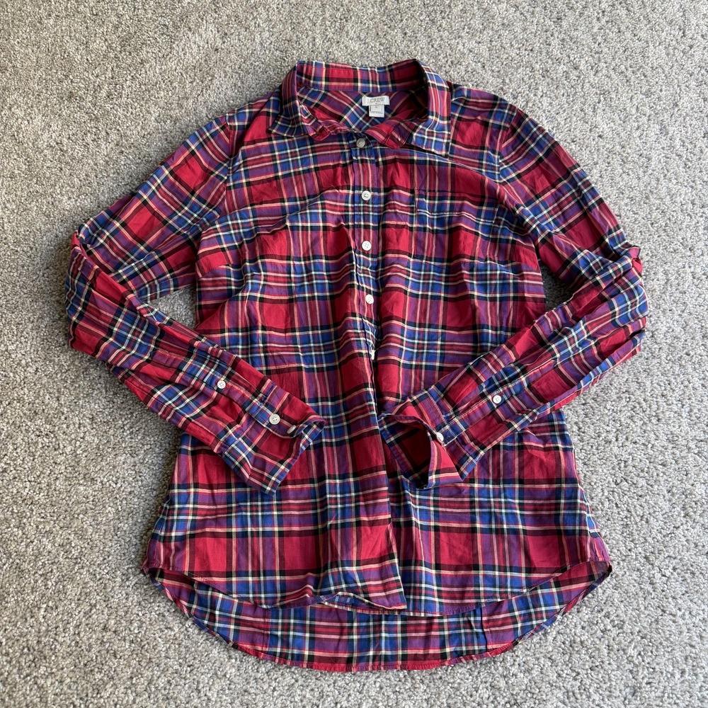 J.Crew Shirt Womens M Red Plaid Long Sleeve Button Up Cotton Top Fall Casual